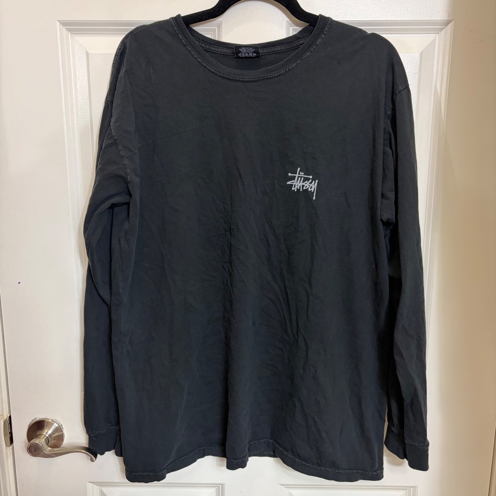 Stussy Mens Long Sleeve Logo T-Shirt Black Large Streetwear Graphic Tee